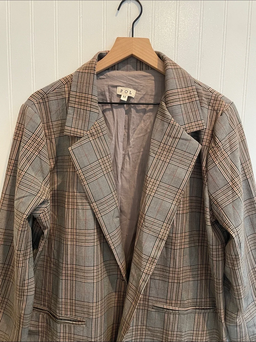 POL Oversized Single Breasted Button Plaid Boyfriend Blazer Relaxed Size M